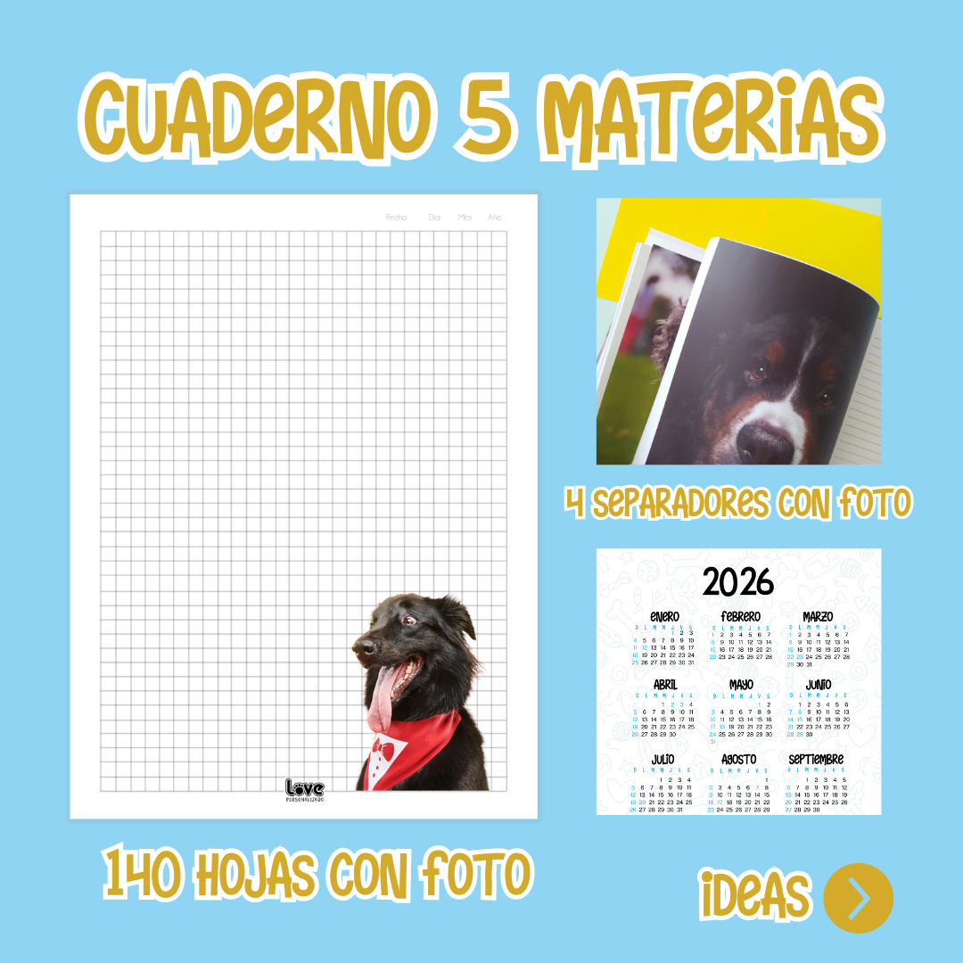 Cuaderno 5 Materias Separadores con Foto y Hojas con foto